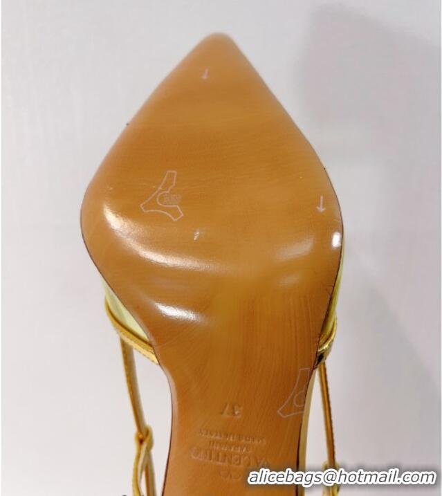 Popular Style Valentino VLogo Patent Leather and PVC Slingback Pumps 8cm Shiny Gold 112930