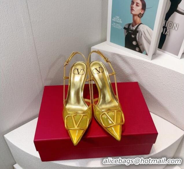 Popular Style Valentino VLogo Patent Leather and PVC Slingback Pumps 8cm Shiny Gold 112930