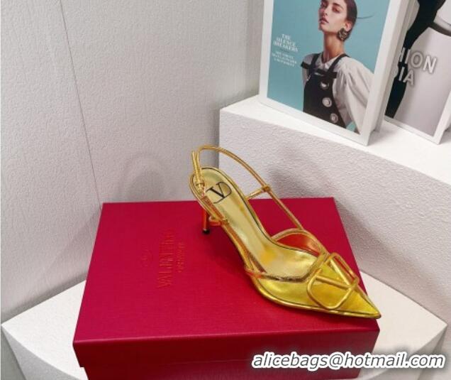 Popular Style Valentino VLogo Patent Leather and PVC Slingback Pumps 8cm Shiny Gold 112930