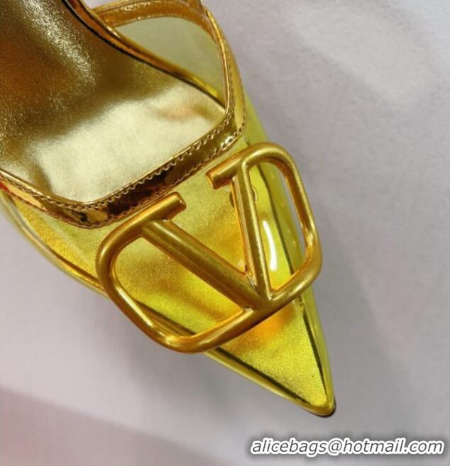 Popular Style Valentino VLogo Patent Leather and PVC Slingback Pumps 8cm Shiny Gold 112930