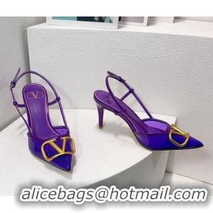 Sophisticated Valentino VLogo Patent Leather and PVC Slingback Pumps 8cm Purple 112931