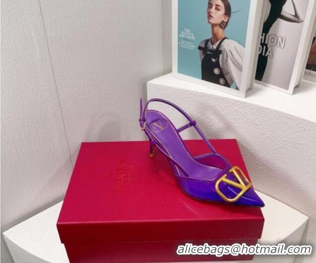 Sophisticated Valentino VLogo Patent Leather and PVC Slingback Pumps 8cm Purple 112931