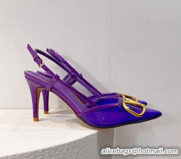 Sophisticated Valentino VLogo Patent Leather and PVC Slingback Pumps 8cm Purple 112931