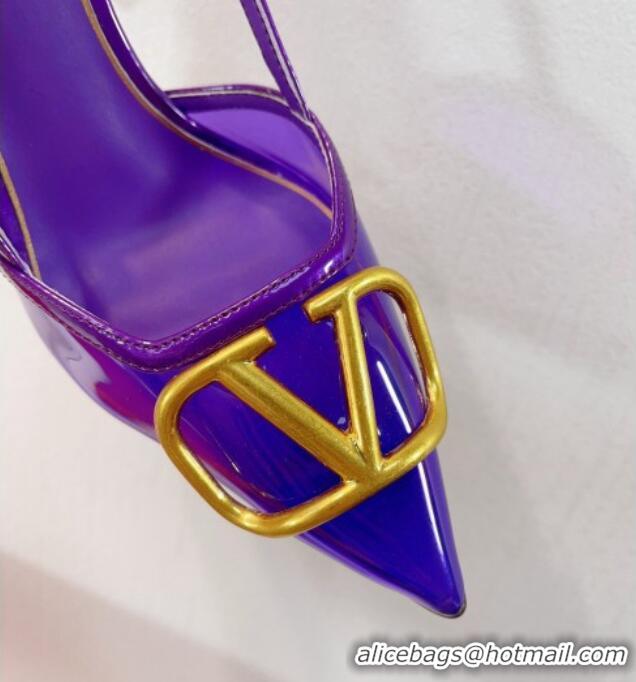 Sophisticated Valentino VLogo Patent Leather and PVC Slingback Pumps 8cm Purple 112931