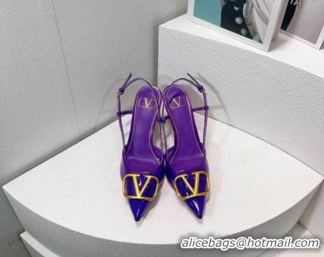 Sophisticated Valentino VLogo Patent Leather and PVC Slingback Pumps 8cm Purple 112931