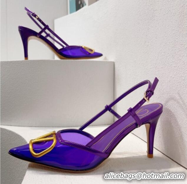 Sophisticated Valentino VLogo Patent Leather and PVC Slingback Pumps 8cm Purple 112931