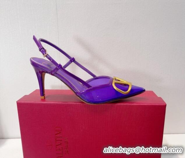 Sophisticated Valentino VLogo Patent Leather and PVC Slingback Pumps 8cm Purple 112931