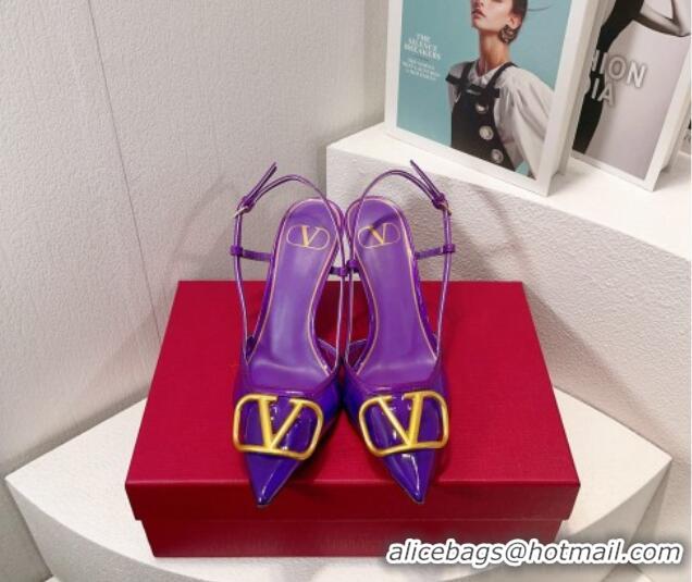 Sophisticated Valentino VLogo Patent Leather and PVC Slingback Pumps 8cm Purple 112931