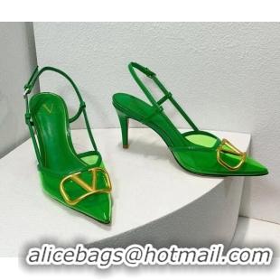 Charming Valentino VLogo Patent Leather and PVC Slingback Pumps 8cm Bright Green 112932