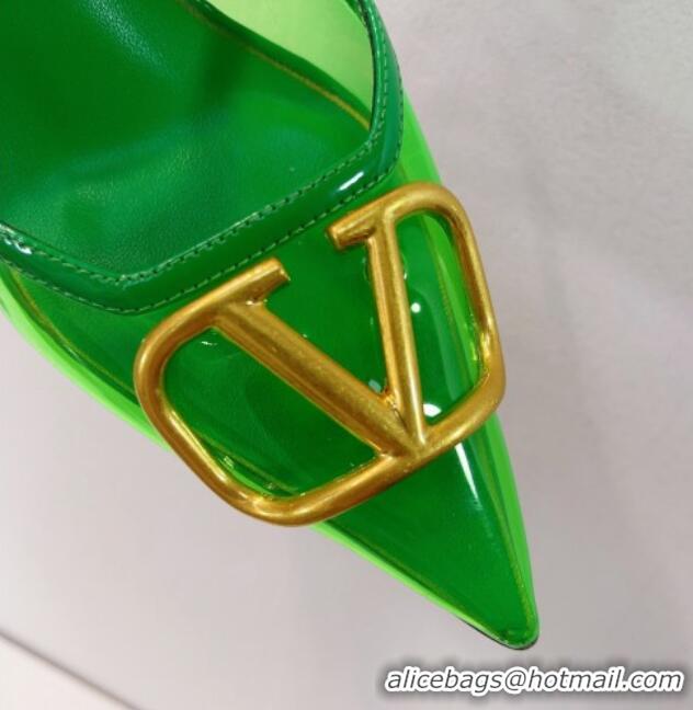 Charming Valentino VLogo Patent Leather and PVC Slingback Pumps 8cm Bright Green 112932