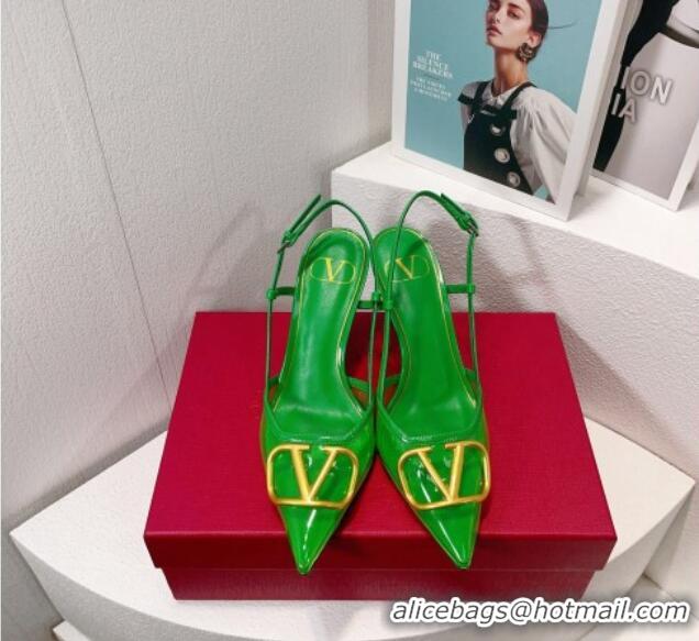 Charming Valentino VLogo Patent Leather and PVC Slingback Pumps 8cm Bright Green 112932