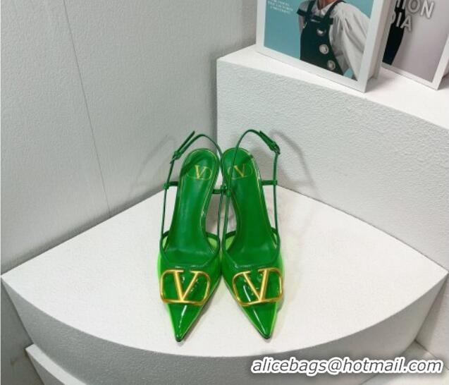 Charming Valentino VLogo Patent Leather and PVC Slingback Pumps 8cm Bright Green 112932