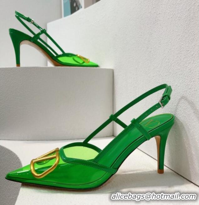 Charming Valentino VLogo Patent Leather and PVC Slingback Pumps 8cm Bright Green 112932