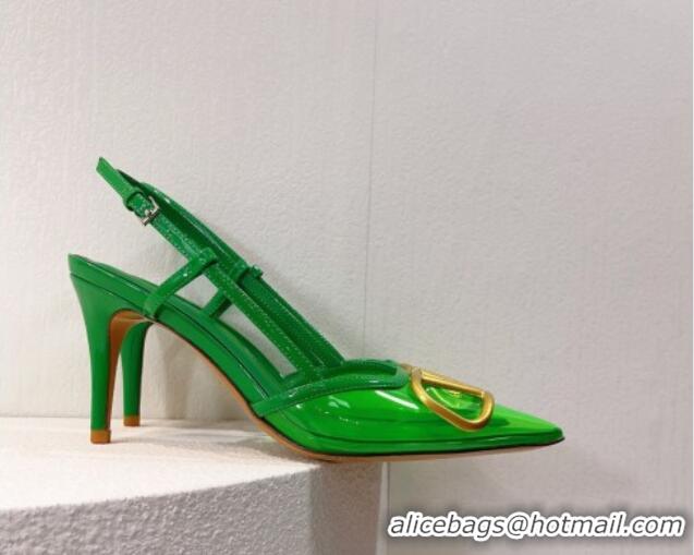 Charming Valentino VLogo Patent Leather and PVC Slingback Pumps 8cm Bright Green 112932