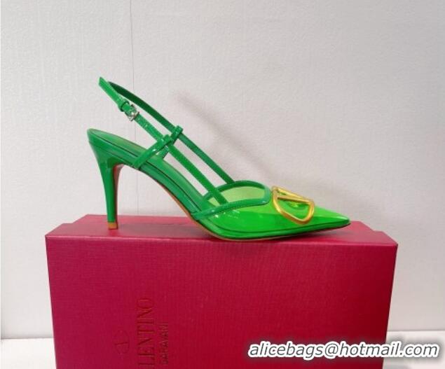 Charming Valentino VLogo Patent Leather and PVC Slingback Pumps 8cm Bright Green 112932