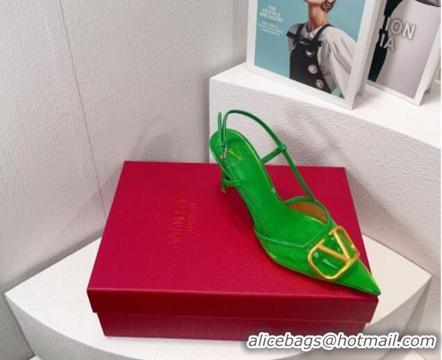 Charming Valentino VLogo Patent Leather and PVC Slingback Pumps 8cm Bright Green 112932