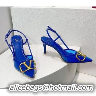 Hot Style Valentino VLogo Patent Leather and PVC Slingback Pumps 8cm Sky Blue 112933