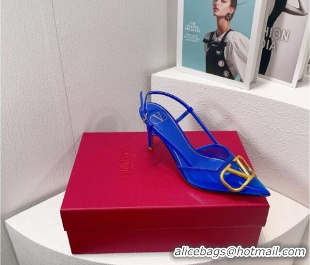 Hot Style Valentino VLogo Patent Leather and PVC Slingback Pumps 8cm Sky Blue 112933