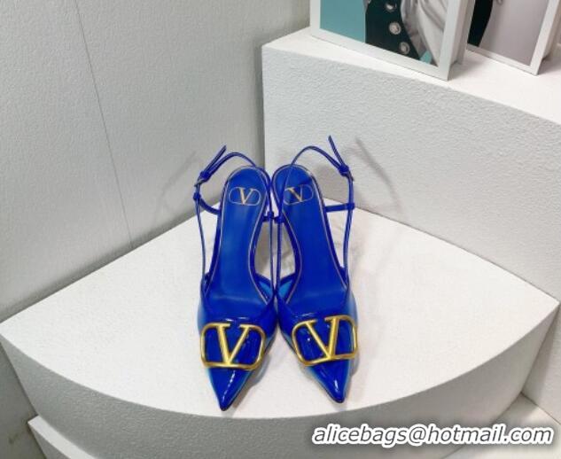 Hot Style Valentino VLogo Patent Leather and PVC Slingback Pumps 8cm Sky Blue 112933