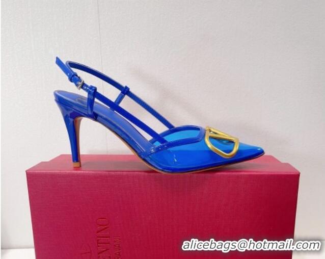 Hot Style Valentino VLogo Patent Leather and PVC Slingback Pumps 8cm Sky Blue 112933