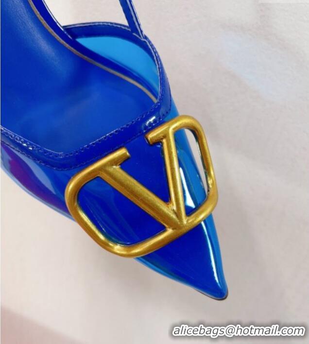 Hot Style Valentino VLogo Patent Leather and PVC Slingback Pumps 8cm Sky Blue 112933