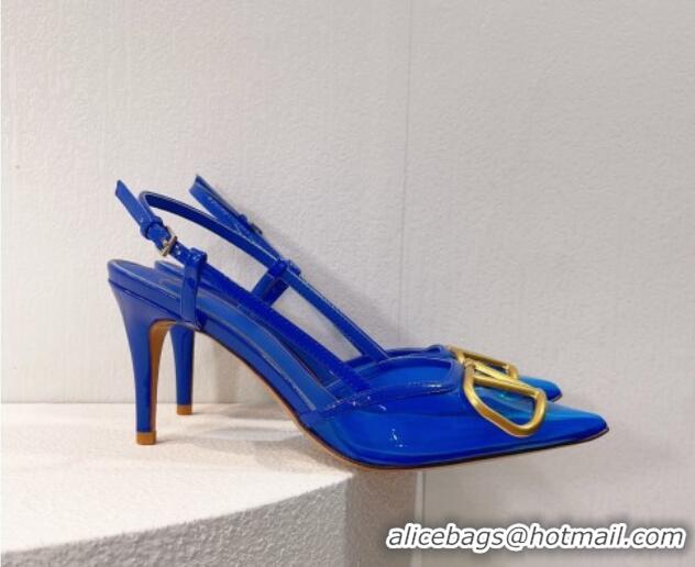 Hot Style Valentino VLogo Patent Leather and PVC Slingback Pumps 8cm Sky Blue 112933