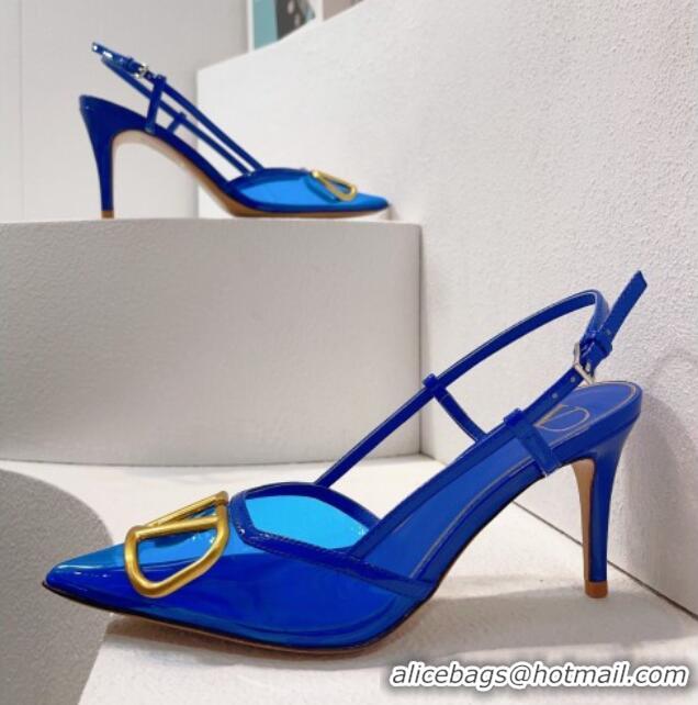 Hot Style Valentino VLogo Patent Leather and PVC Slingback Pumps 8cm Sky Blue 112933