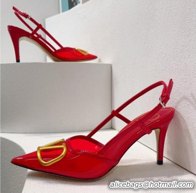 Good Product Valentino VLogo Patent Leather and PVC Slingback Pumps 8cm Red 112934