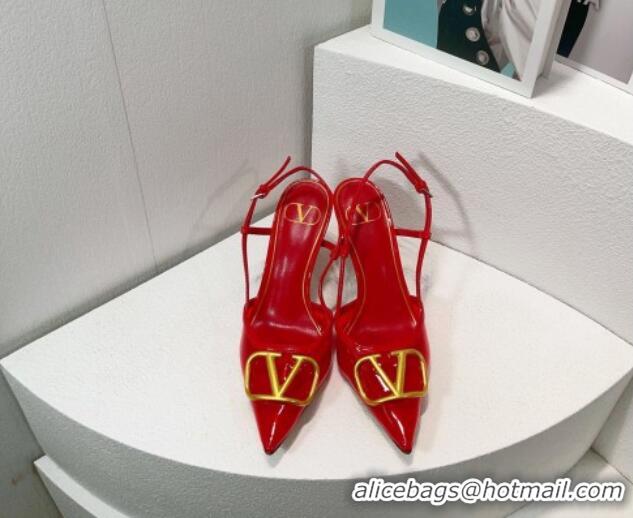 Good Product Valentino VLogo Patent Leather and PVC Slingback Pumps 8cm Red 112934