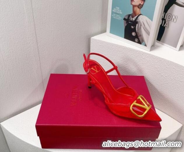 Good Product Valentino VLogo Patent Leather and PVC Slingback Pumps 8cm Red 112934