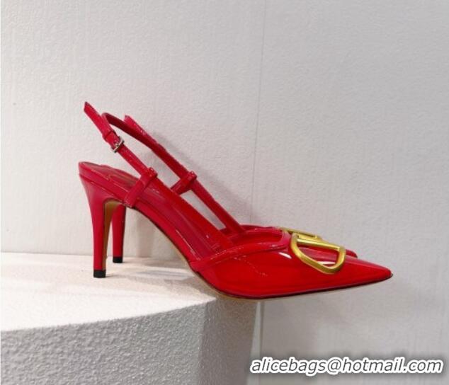 Good Product Valentino VLogo Patent Leather and PVC Slingback Pumps 8cm Red 112934