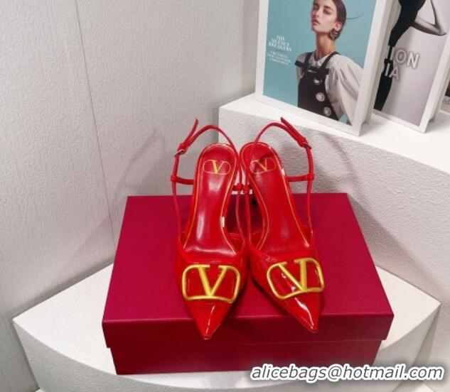 Good Product Valentino VLogo Patent Leather and PVC Slingback Pumps 8cm Red 112934