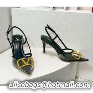 Stylish Valentino VLogo Patent Leather and PVC Slingback Pumps 8cm Dark Green 112935