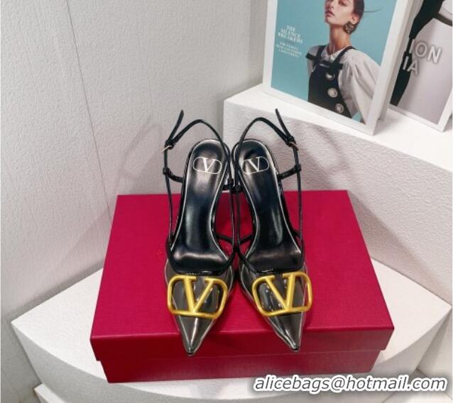 Stylish Valentino VLogo Patent Leather and PVC Slingback Pumps 8cm Dark Green 112935