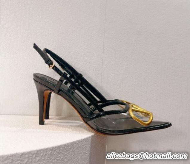 Stylish Valentino VLogo Patent Leather and PVC Slingback Pumps 8cm Dark Green 112935