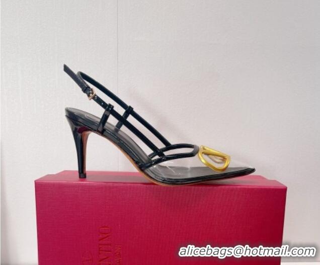 Stylish Valentino VLogo Patent Leather and PVC Slingback Pumps 8cm Dark Green 112935