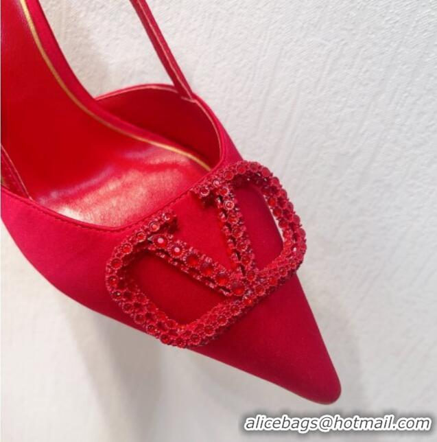 Luxury Valentino VLogo Silk Slingback Pumps 8cm All Red 112936