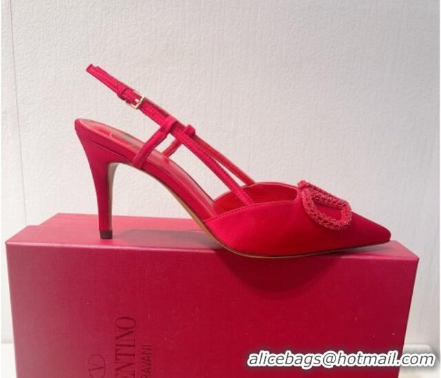 Luxury Valentino VLogo Silk Slingback Pumps 8cm All Red 112936