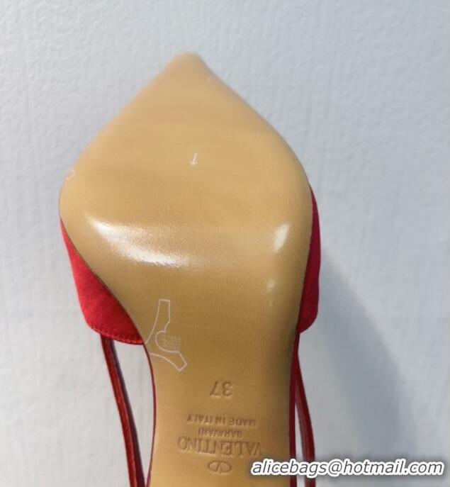 Luxury Valentino VLogo Silk Slingback Pumps 8cm All Red 112936