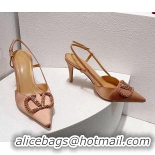 Top Grade Valentino VLogo Silk Slingback Pumps 8cm Nude/Multicolor 112937