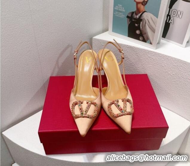 Top Grade Valentino VLogo Silk Slingback Pumps 8cm Nude/Multicolor 112937