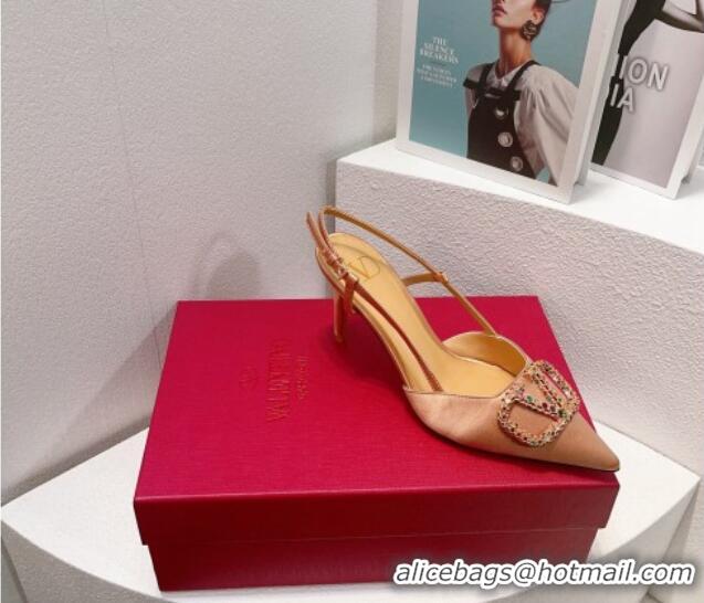 Top Grade Valentino VLogo Silk Slingback Pumps 8cm Nude/Multicolor 112937