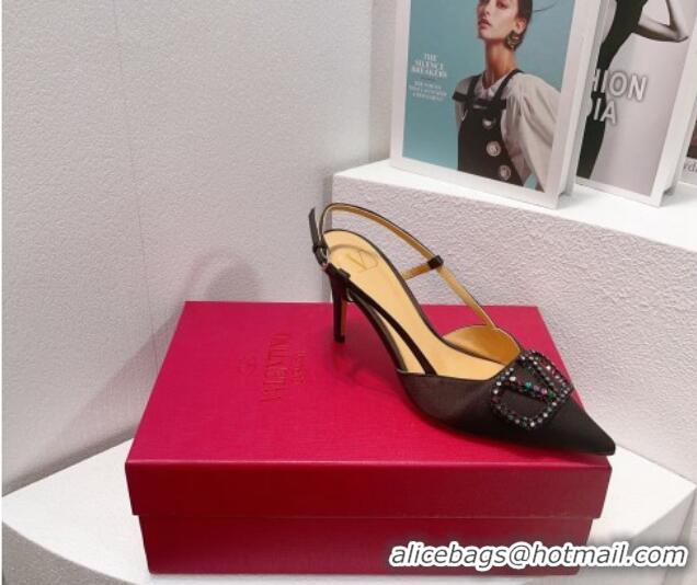 Good Quality Valentino VLogo Silk Slingback Pumps 8cm Black/Multicolor 112938