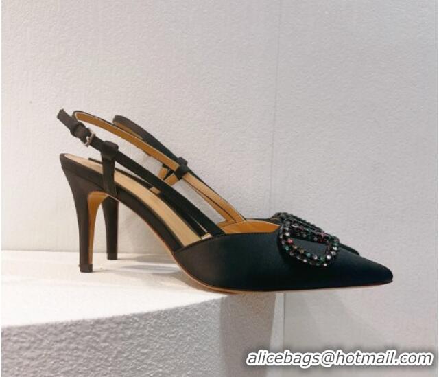 Good Quality Valentino VLogo Silk Slingback Pumps 8cm Black/Multicolor 112938