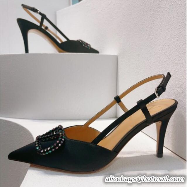 Good Quality Valentino VLogo Silk Slingback Pumps 8cm Black/Multicolor 112938