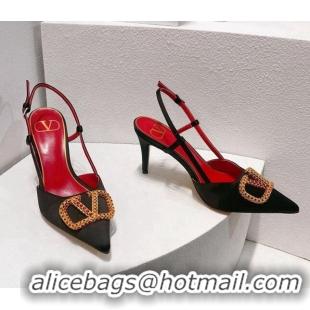 Sophisticated Valentino VLogo Silk Slingback Pumps 8cm Black/Red 112939