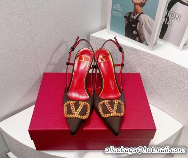 Sophisticated Valentino VLogo Silk Slingback Pumps 8cm Black/Red 112939