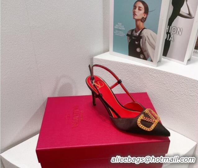 Sophisticated Valentino VLogo Silk Slingback Pumps 8cm Black/Red 112939