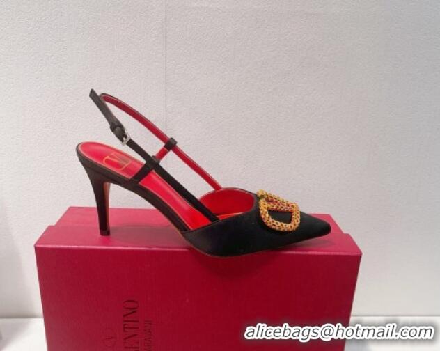 Sophisticated Valentino VLogo Silk Slingback Pumps 8cm Black/Red 112939