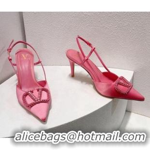 Most Popular Valentino VLogo Silk Slingback Pumps 8cm Light Pink 112940